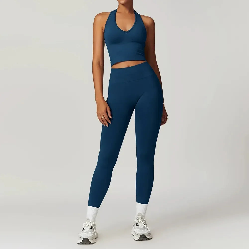 Women’s 2-Piece Gym Set, Workout Top & High-Waist Leggings