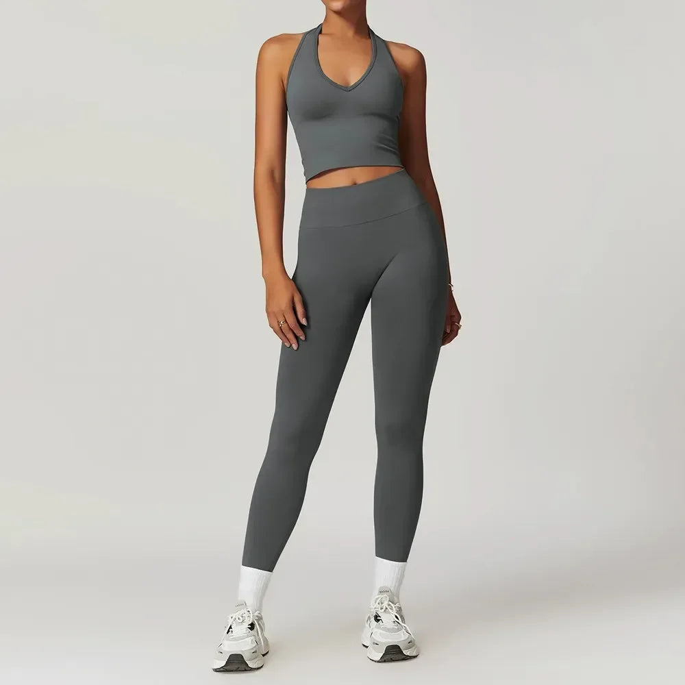Women’s 2-Piece Gym Set, Workout Top & High-Waist Leggings