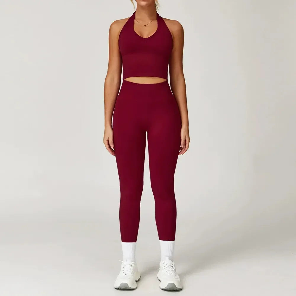 Women’s 2-Piece Gym Set, Workout Top & High-Waist Leggings