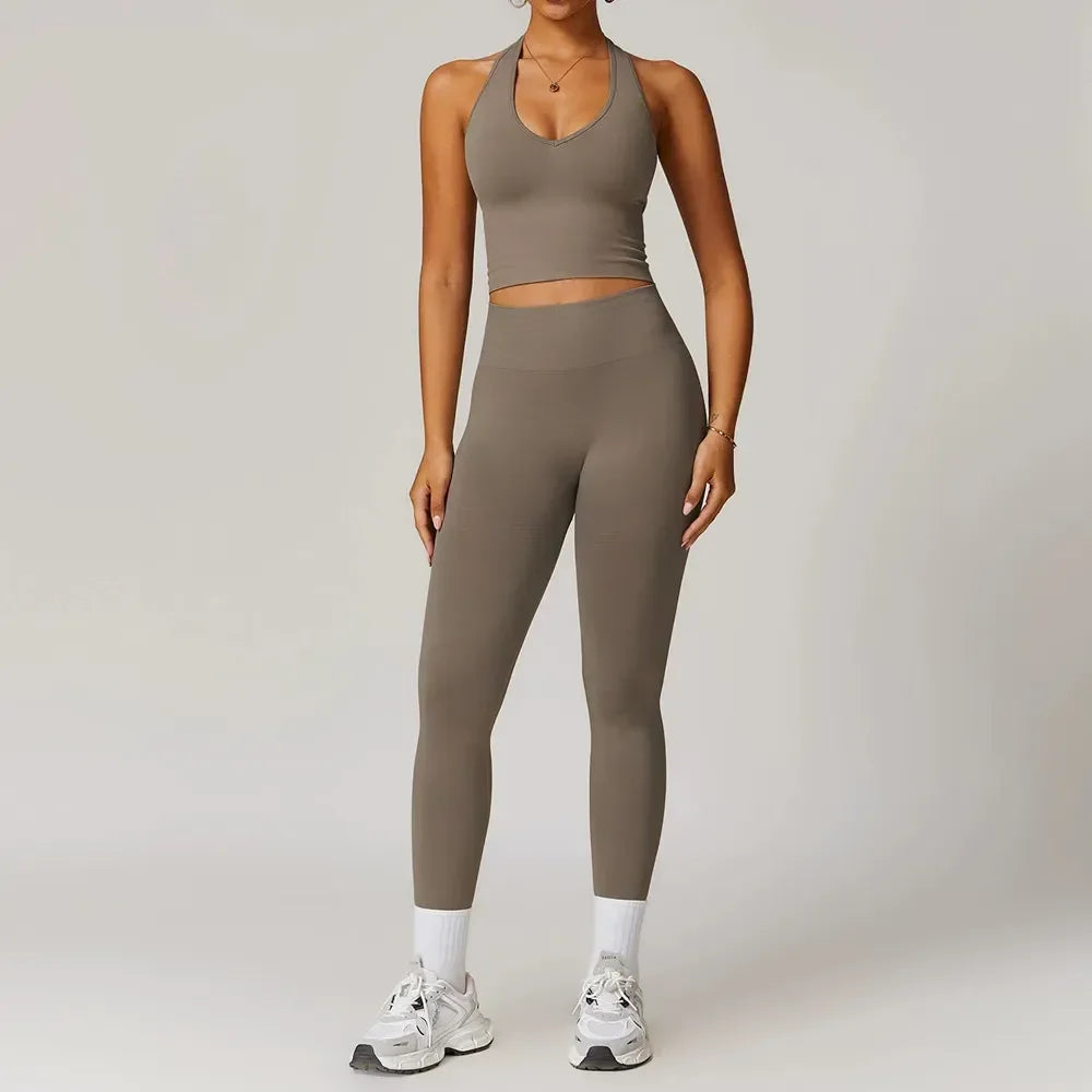 Women’s 2-Piece Gym Set, Workout Top & High-Waist Leggings