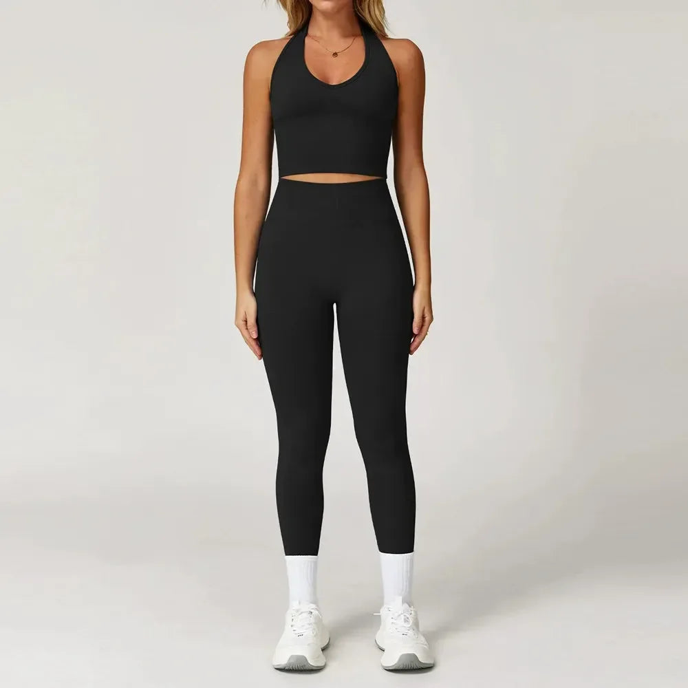 Women’s 2-Piece Gym Set, Workout Top & High-Waist Leggings