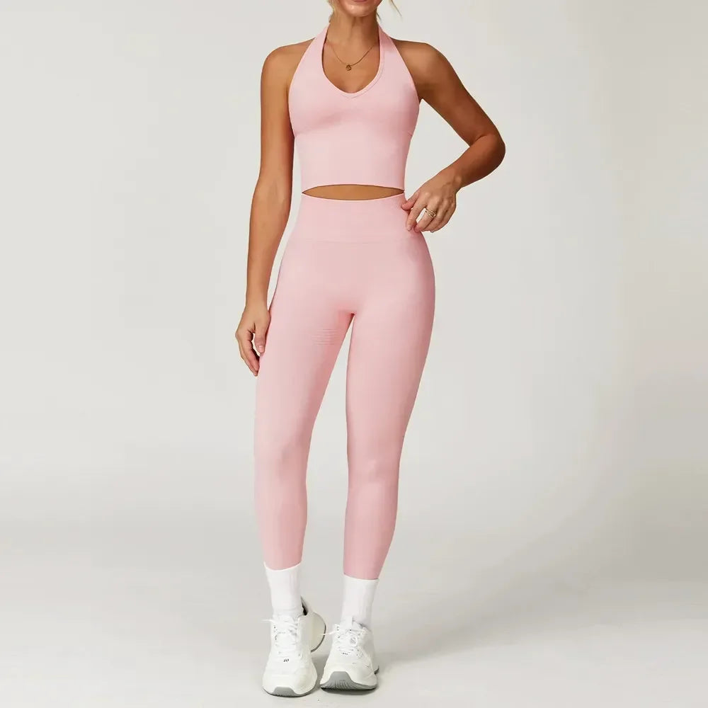 Women’s 2-Piece Gym Set, Workout Top & High-Waist Leggings