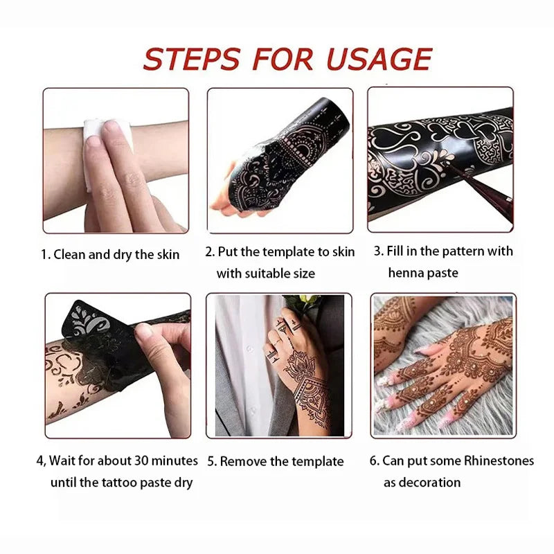 Floral Tattoo Stencils, Reusable Body Art & Henna Design Templates