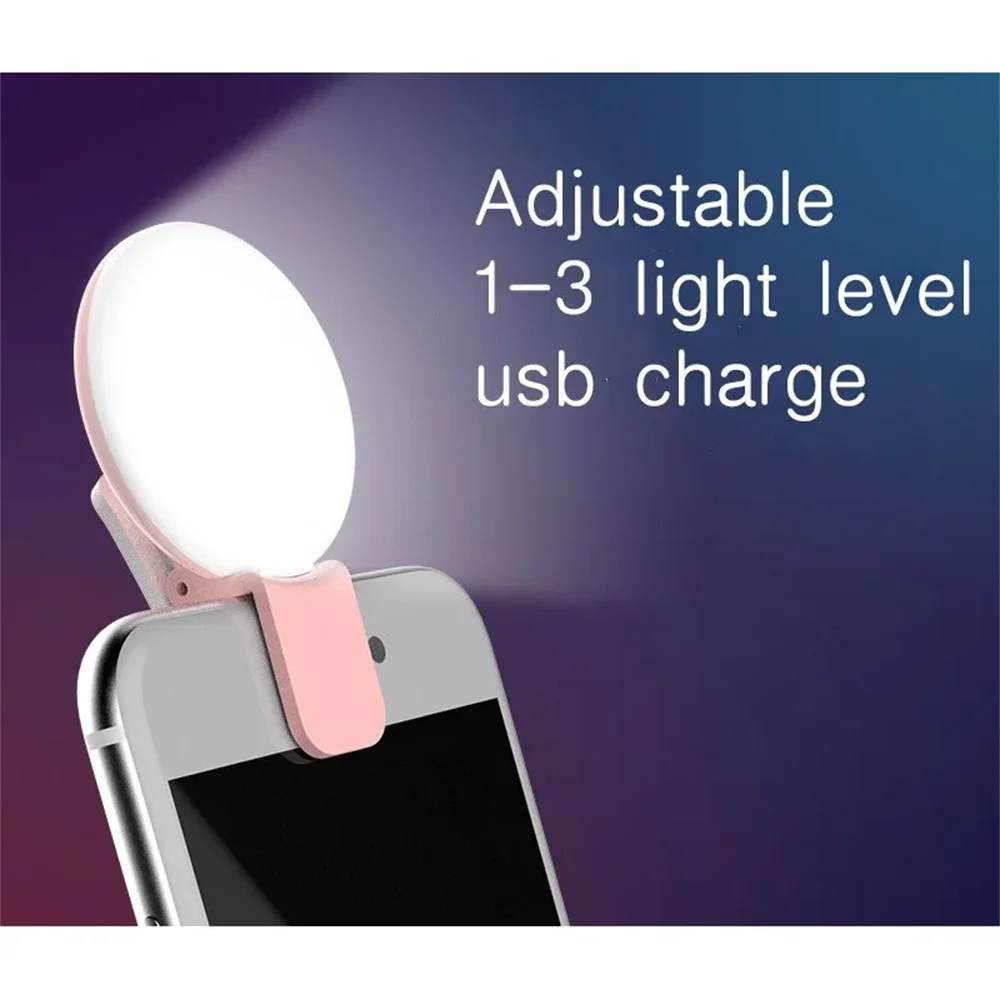 Portable LED Selfie Light, USB Rechargeable Clip-On Ring Light for Phones