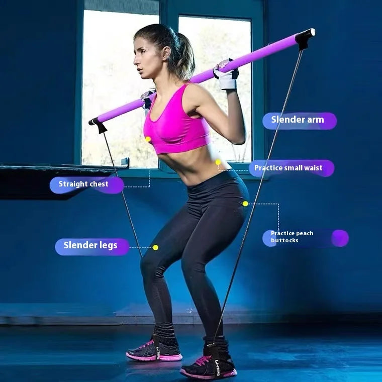 Pilates Bar Kit, Adjustable Fitness Stick with Resistance Bands
