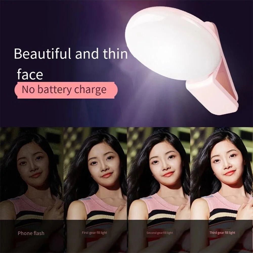 Portable LED Selfie Light, USB Rechargeable Clip-On Ring Light for Phones