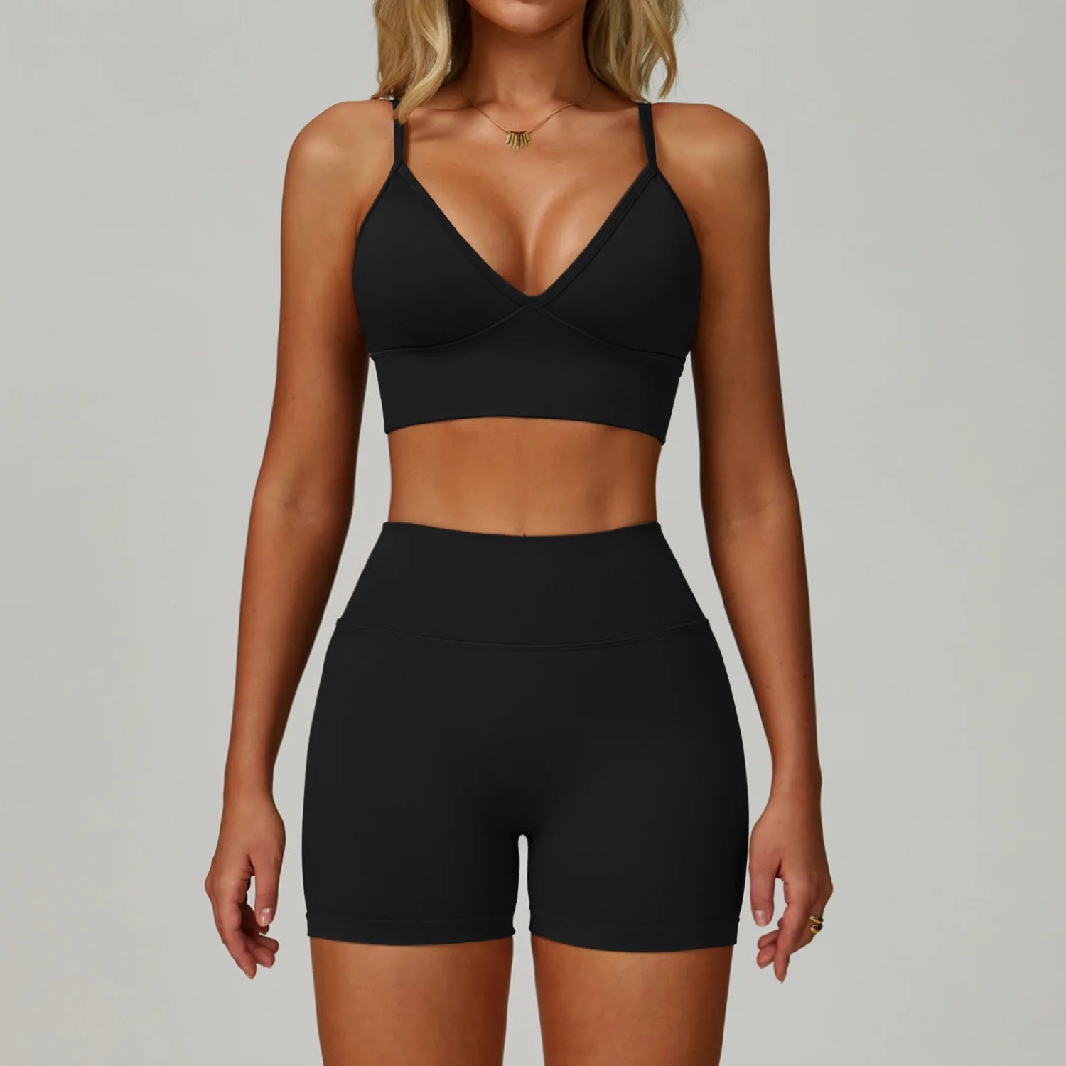 Women’s 2-Piece Gym Set, Sports Bra & High-Waist Leggings/Shorts