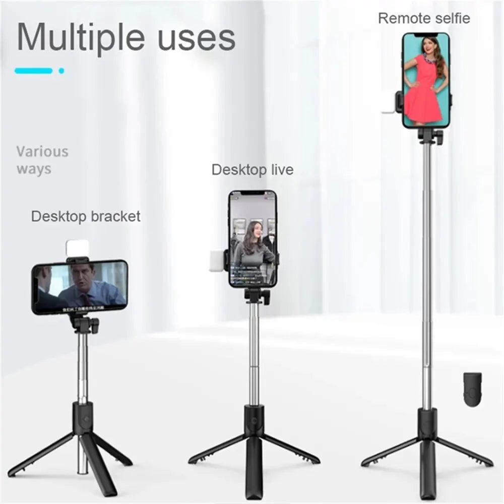 Bluetooth Selfie Stick Tripod, Extendable Phone Stand with Remote & Fill Light