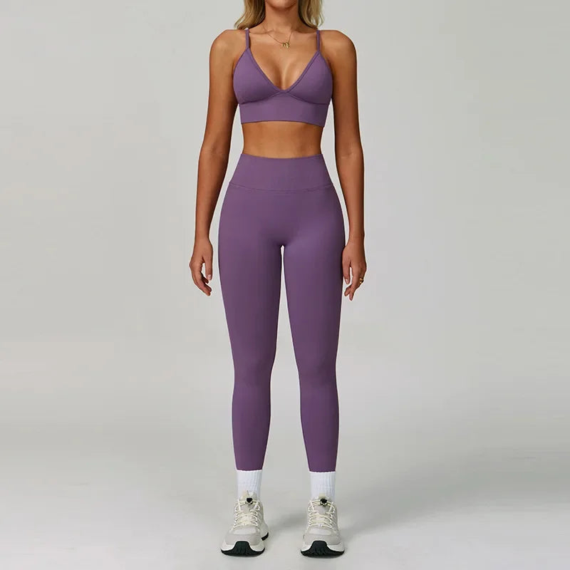 Women’s 2-Piece Gym Set, Sports Bra & High-Waist Leggings/Shorts
