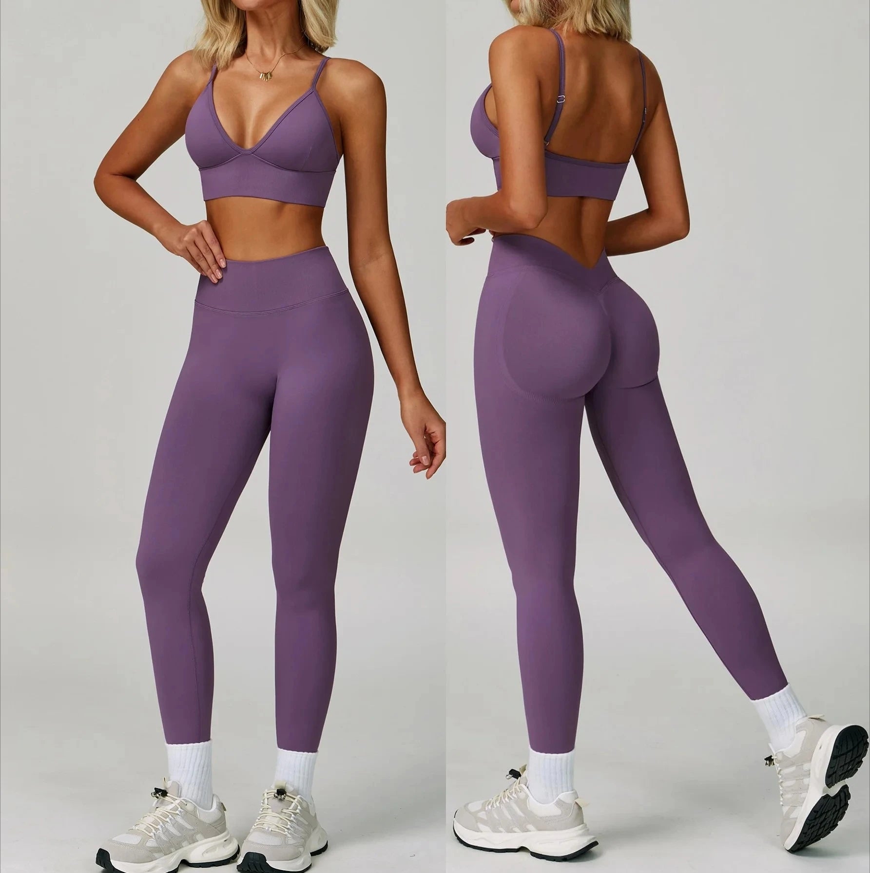 Women’s 2-Piece Gym Set, Sports Bra & High-Waist Leggings/Shorts