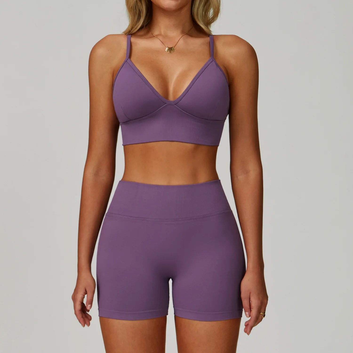 Women’s 2-Piece Gym Set, Sports Bra & High-Waist Leggings/Shorts