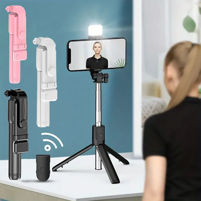Bluetooth Selfie Stick Tripod, Extendable Phone Stand with Remote & Fill Light