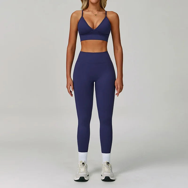 Women’s 2-Piece Gym Set, Sports Bra & High-Waist Leggings/Shorts