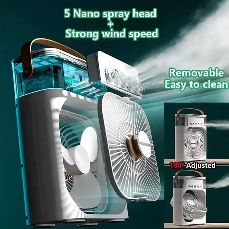 3-in-1 Portable Air Cooler, Fan, Humidifier & LED Night Light Air Adjustment Fan Office Home Fan