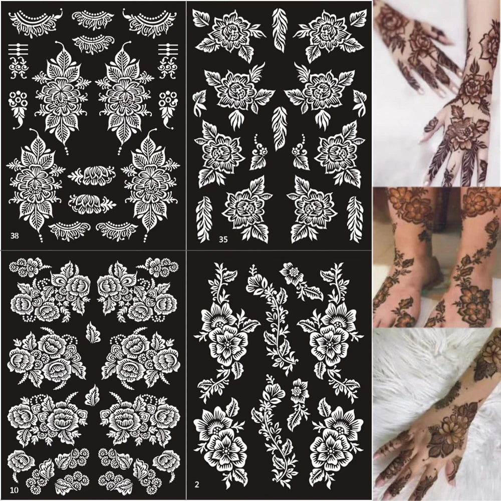 Floral Tattoo Stencils, Reusable Body Art & Henna Design Templates