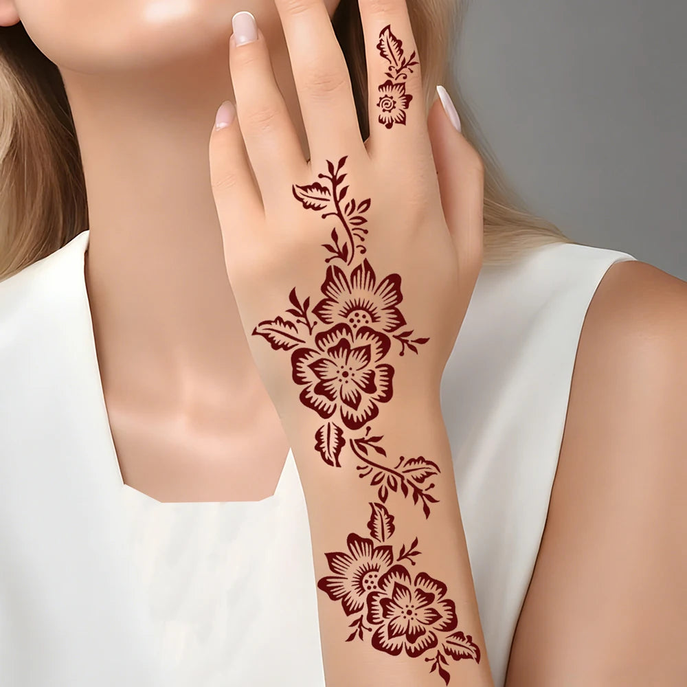 Floral Tattoo Stencils, Reusable Body Art & Henna Design Templates