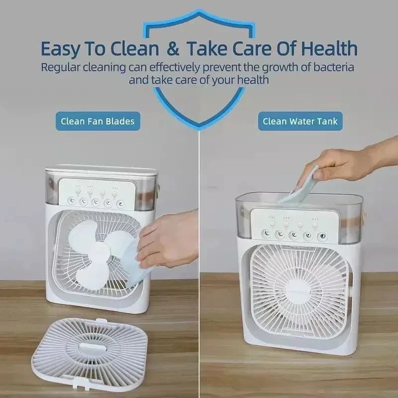3-in-1 Portable Air Cooler, Fan, Humidifier & LED Night Light Air Adjustment Fan Office Home Fan