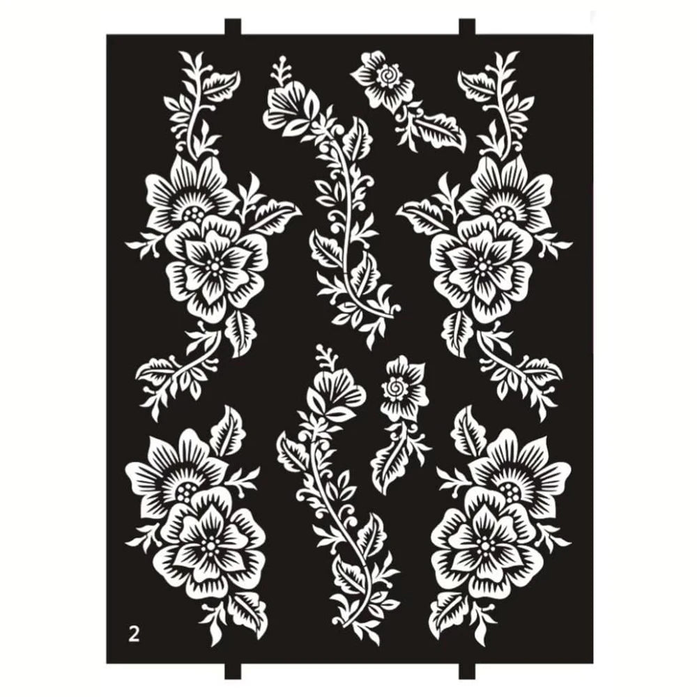 Floral Tattoo Stencils, Reusable Body Art & Henna Design Templates