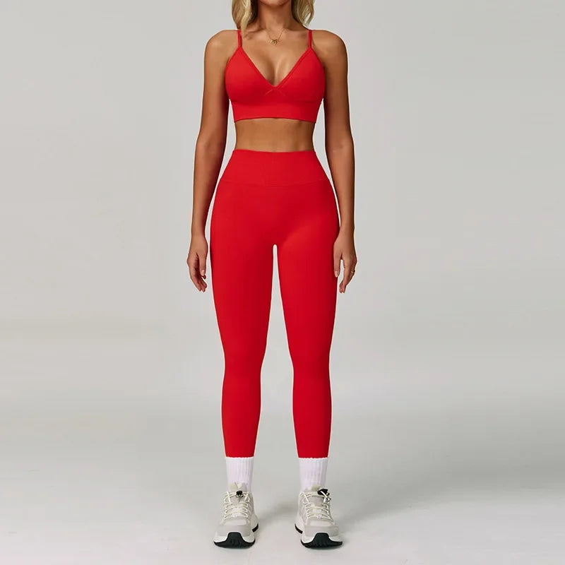 Women’s 2-Piece Gym Set, Sports Bra & High-Waist Leggings/Shorts