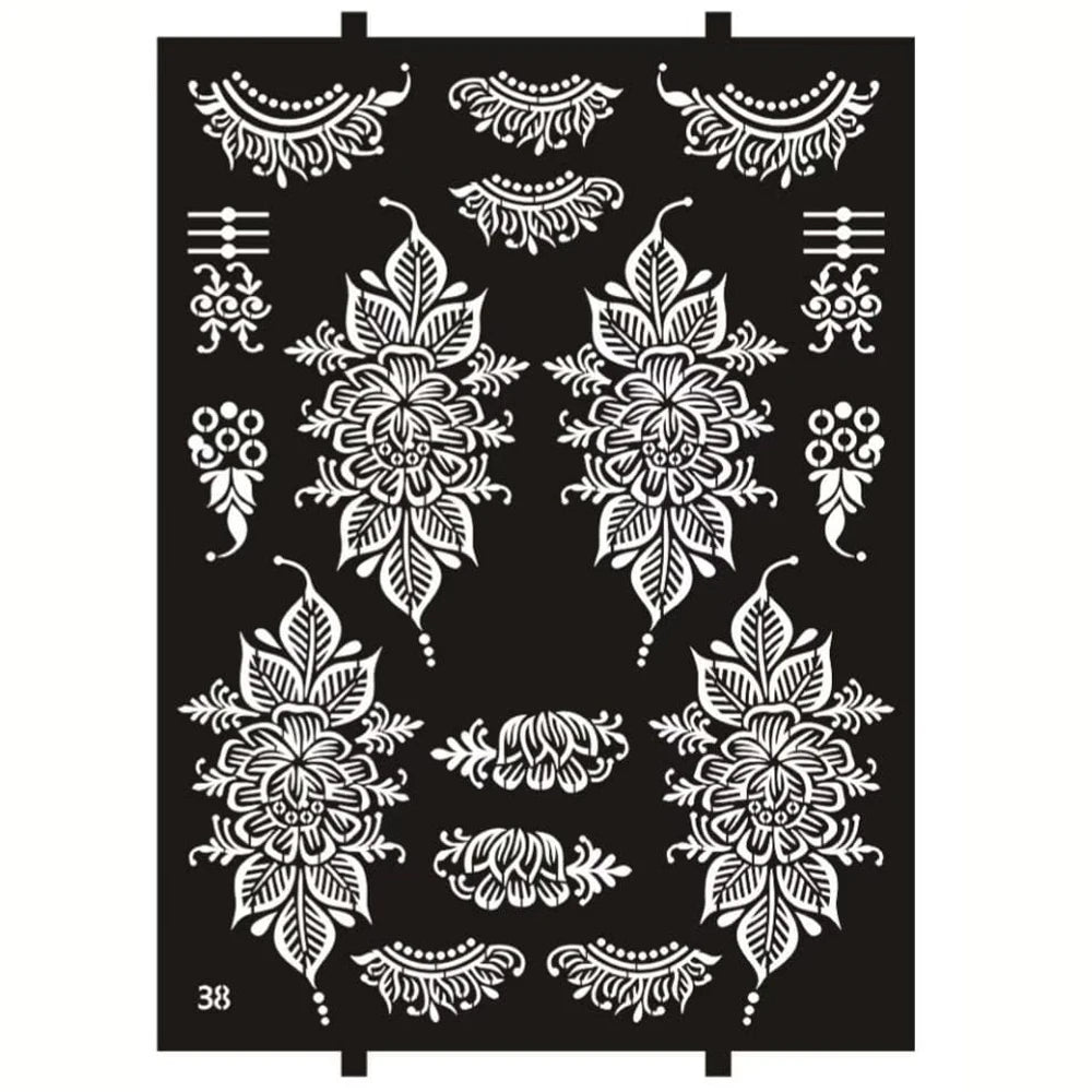 Floral Tattoo Stencils, Reusable Body Art & Henna Design Templates