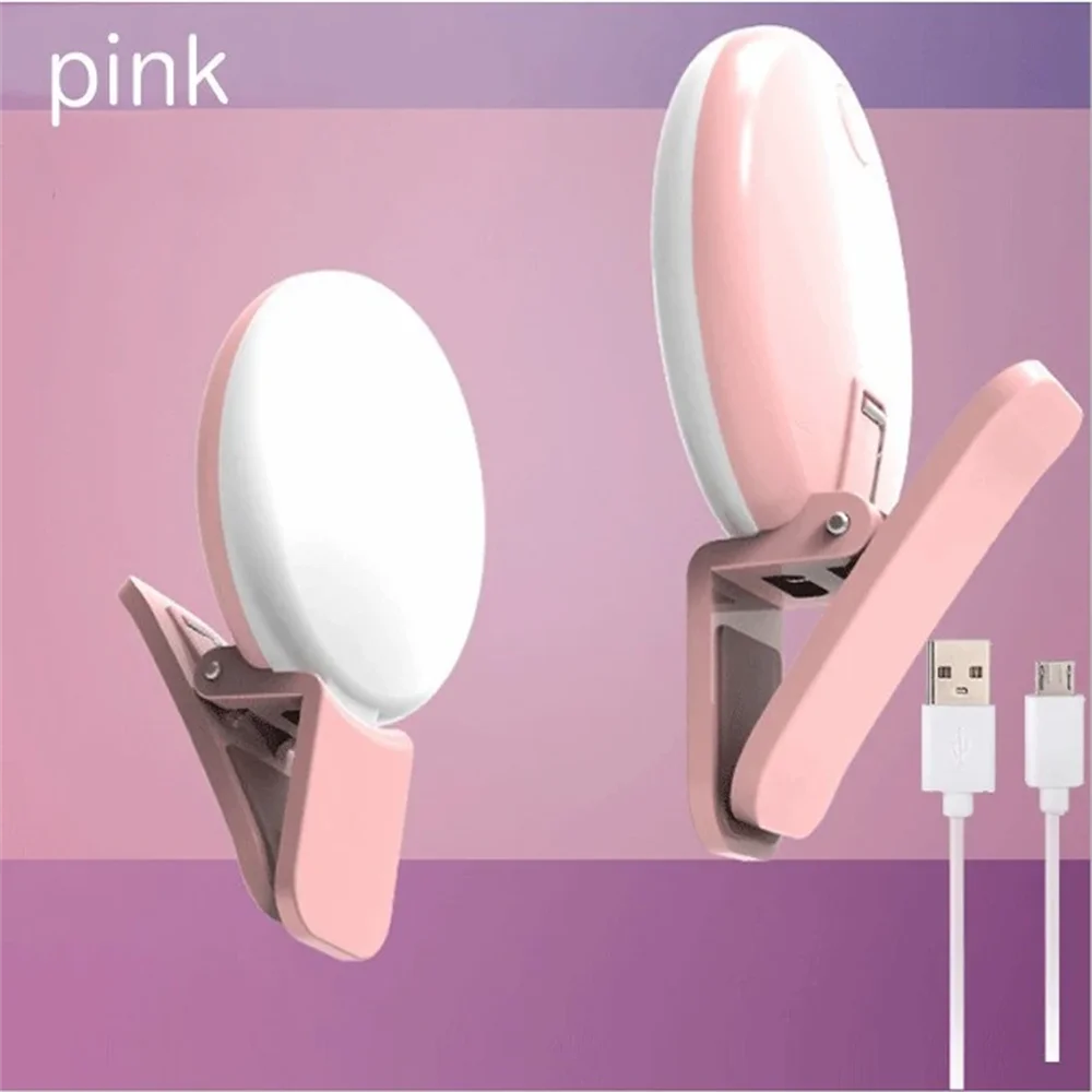 Portable LED Selfie Light, USB Rechargeable Clip-On Ring Light for Phones