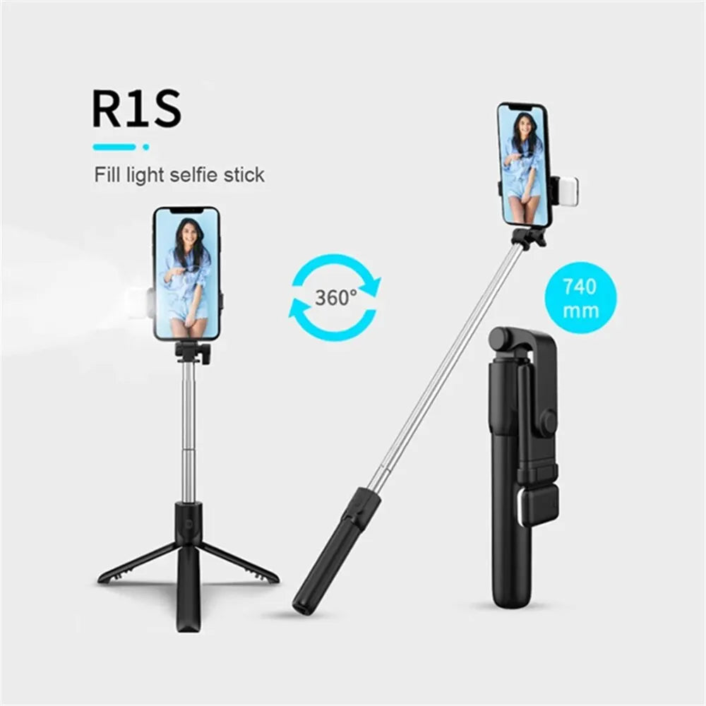 Bluetooth Selfie Stick Tripod, Extendable Phone Stand with Remote & Fill Light