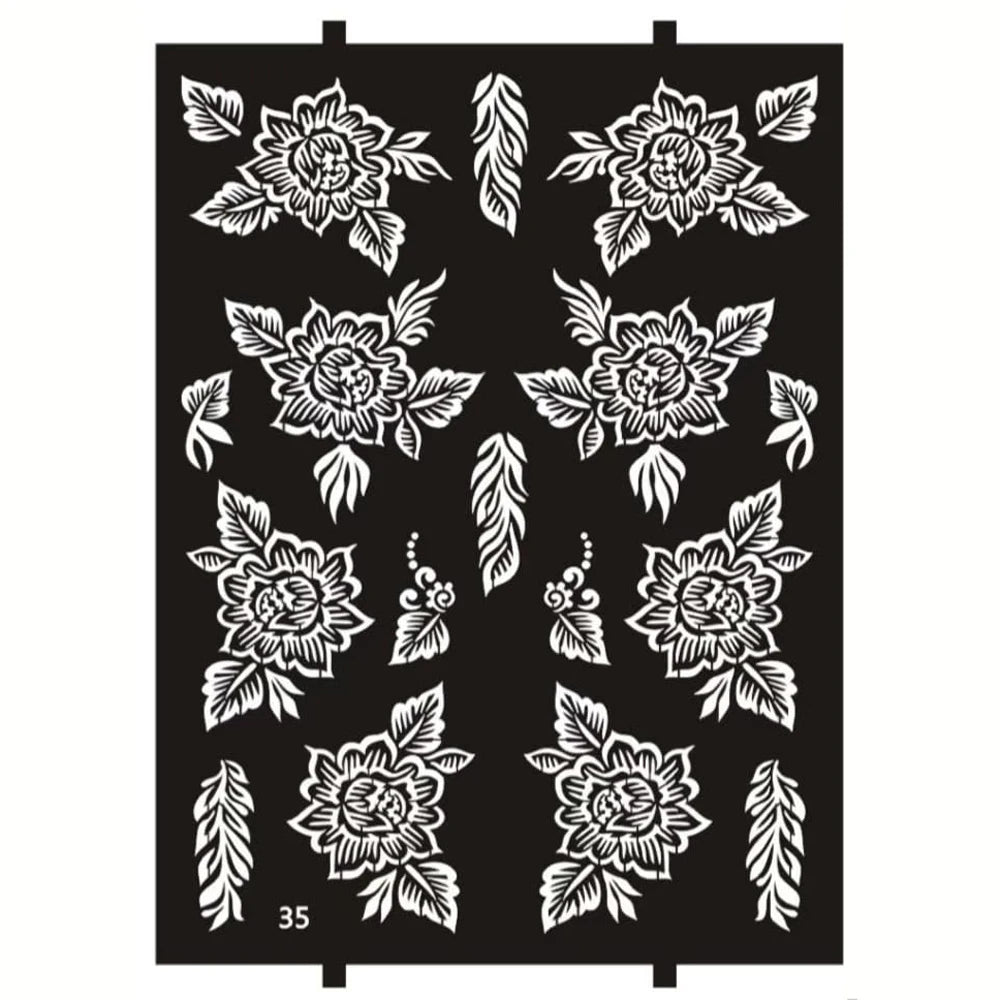 Floral Tattoo Stencils, Reusable Body Art & Henna Design Templates