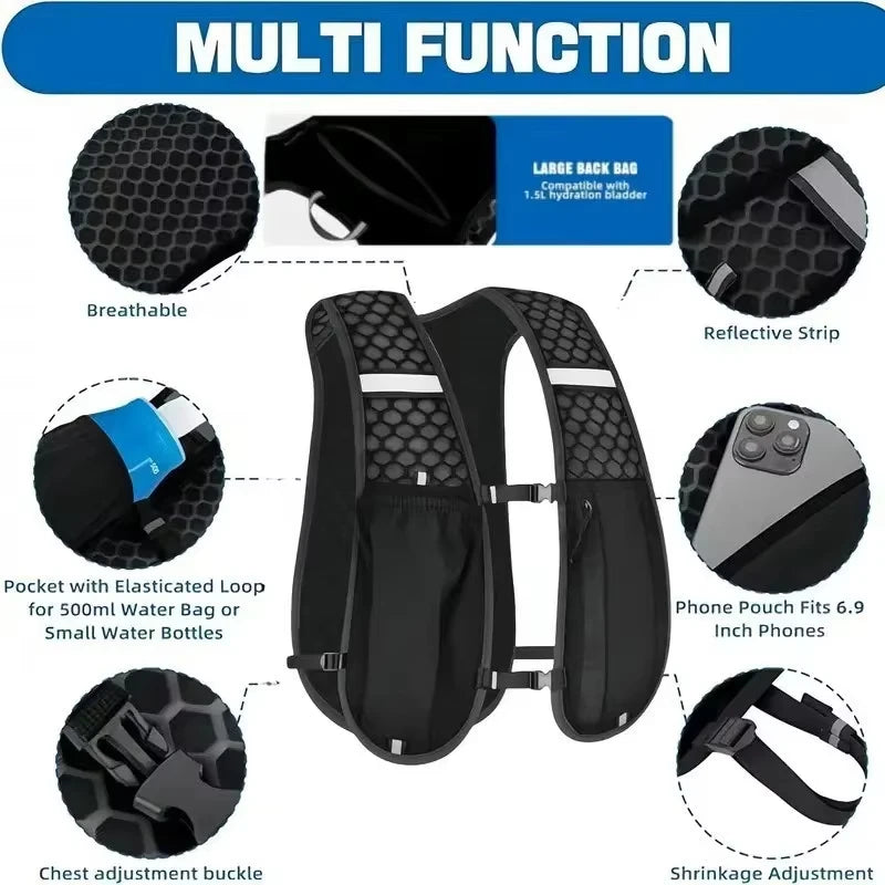 Running Hydration Vest, Lightweight Water-Resistant Backpack for Running & Hiking