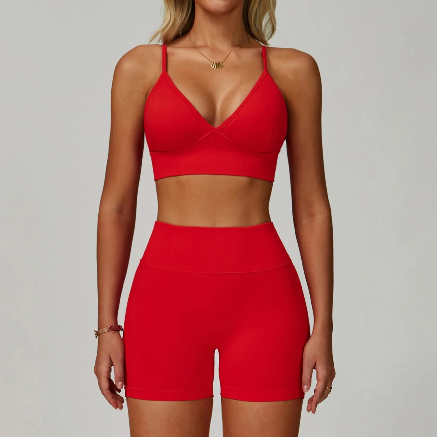 Women’s 2-Piece Gym Set, Sports Bra & High-Waist Leggings/Shorts