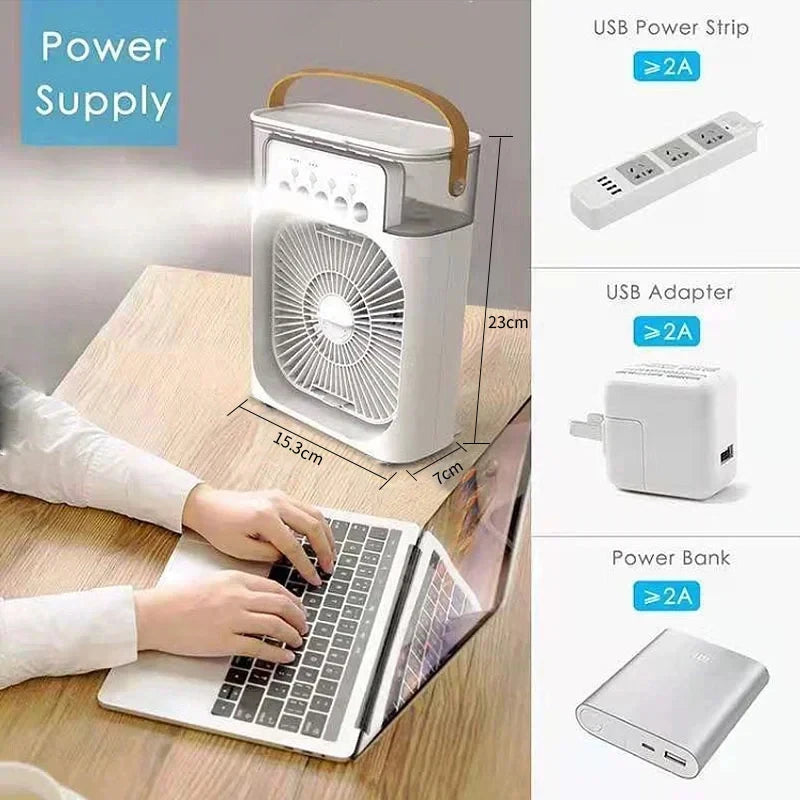 3-in-1 Portable Air Cooler, Fan, Humidifier & LED Night Light Air Adjustment Fan Office Home Fan