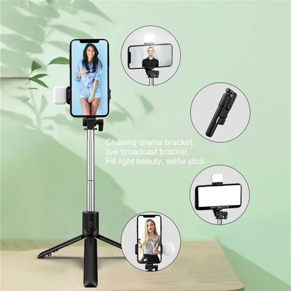 Bluetooth Selfie Stick Tripod, Extendable Phone Stand with Remote & Fill Light