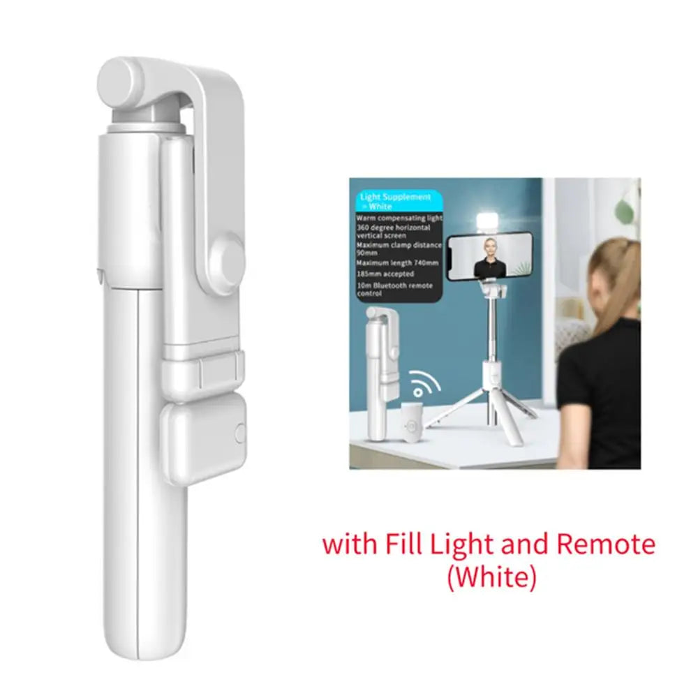 Bluetooth Selfie Stick Tripod, Extendable Phone Stand with Remote & Fill Light