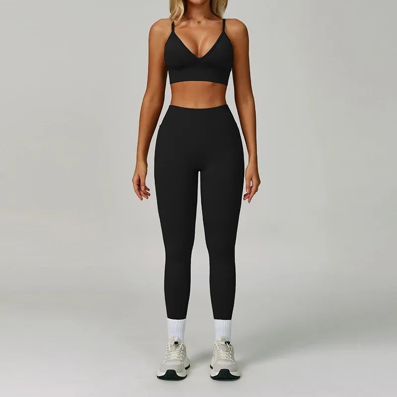 Women’s 2-Piece Gym Set, Sports Bra & High-Waist Leggings/Shorts