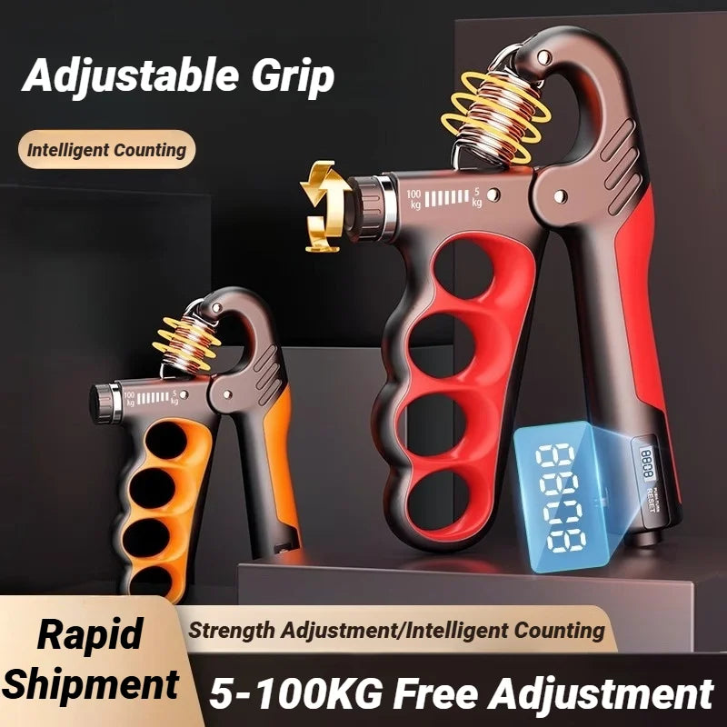 Adjustable Hand Grip Strengthener, 5–100kg Resistance with Digital Counter