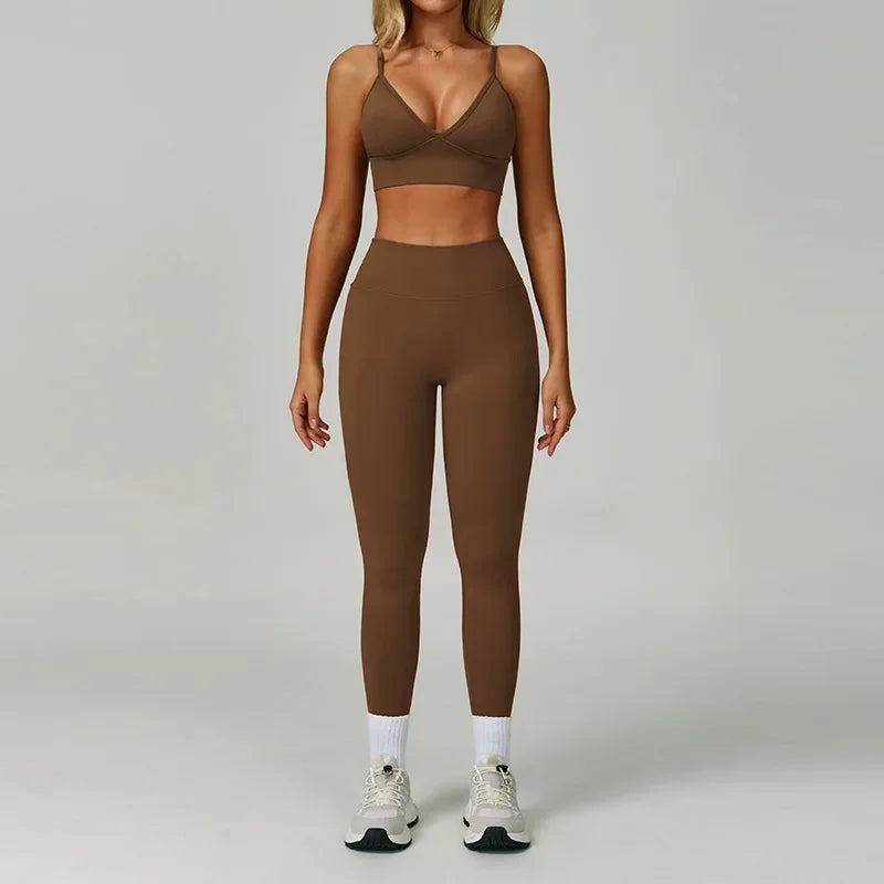Women’s 2-Piece Gym Set, Sports Bra & High-Waist Leggings/Shorts