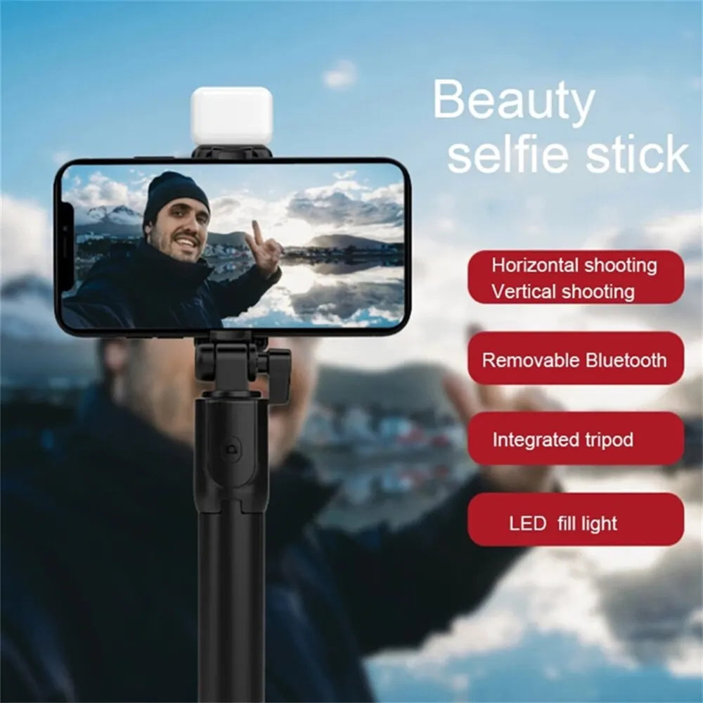 Bluetooth Selfie Stick Tripod, Extendable Phone Stand with Remote & Fill Light