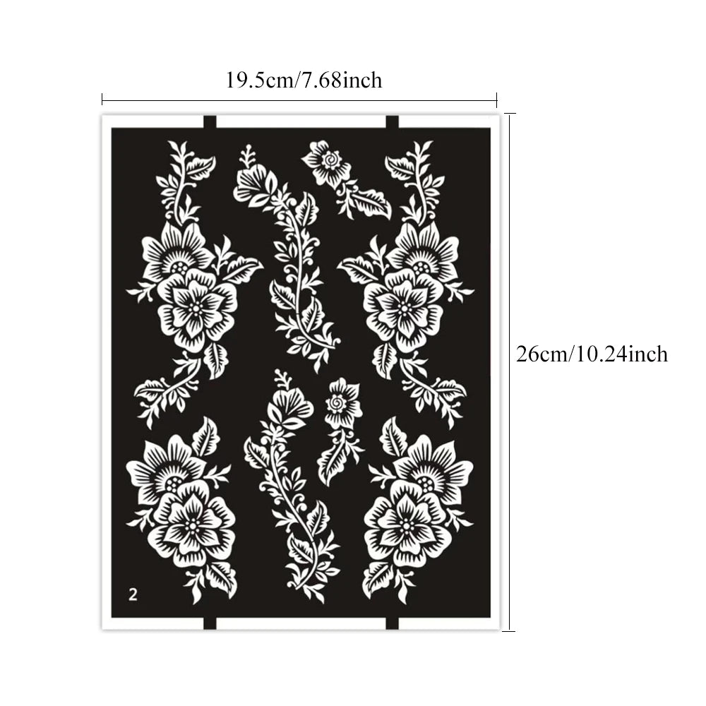 Floral Tattoo Stencils, Reusable Body Art & Henna Design Templates